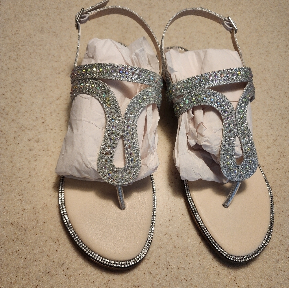 Diva Silver Crystal Embellished T-Strap Sandals